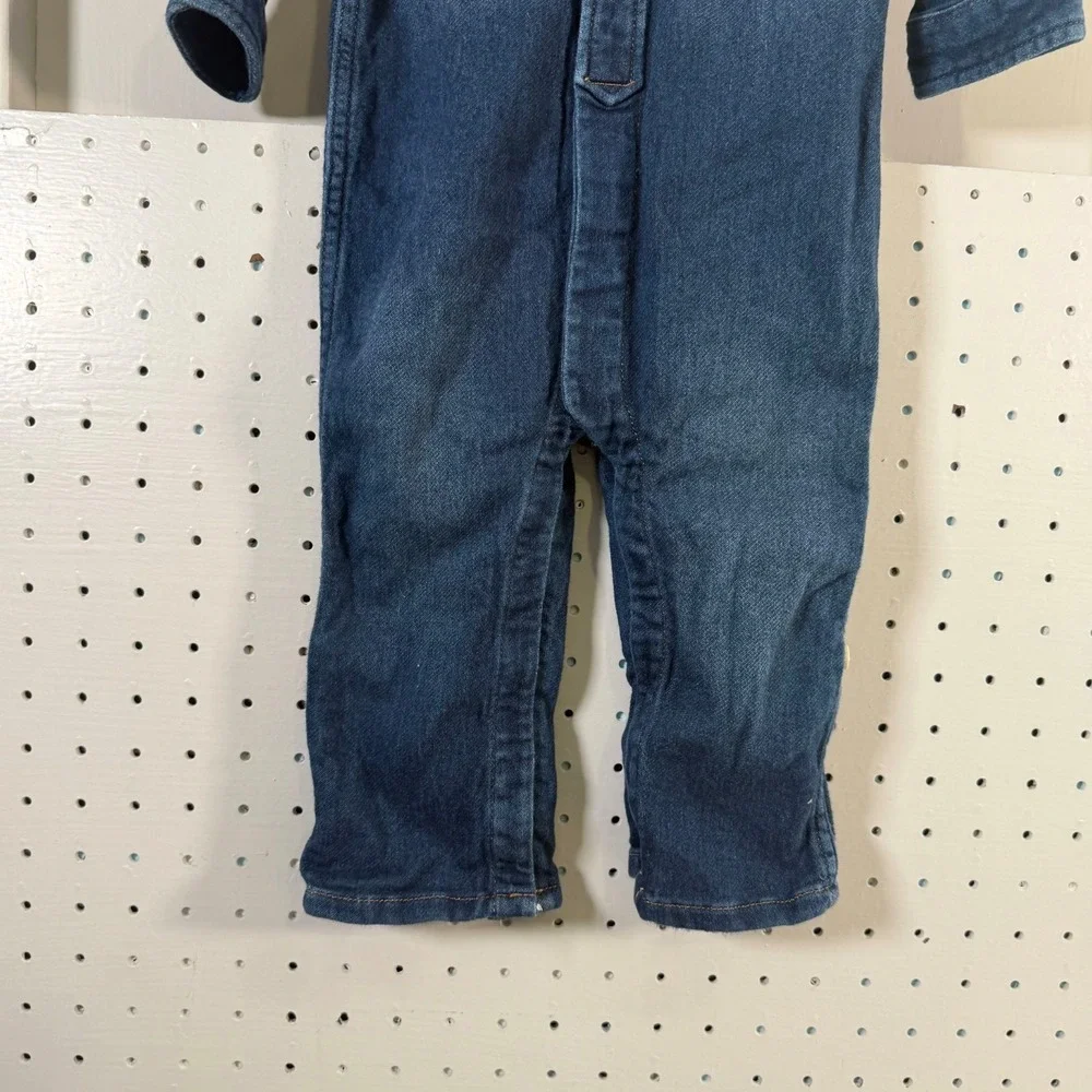 BabyGAP 1969 One-Piece Kids Blue Denim Stretch Long Sleeve Romper - 12-18 Months